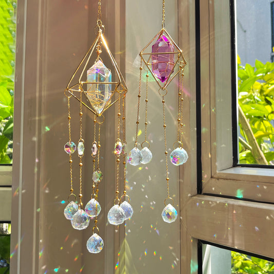 Window Bedroom Home Decoration Pendant Double Pointed Crystal Prism Air Stand Wind Chime Crystal Sun Catcher