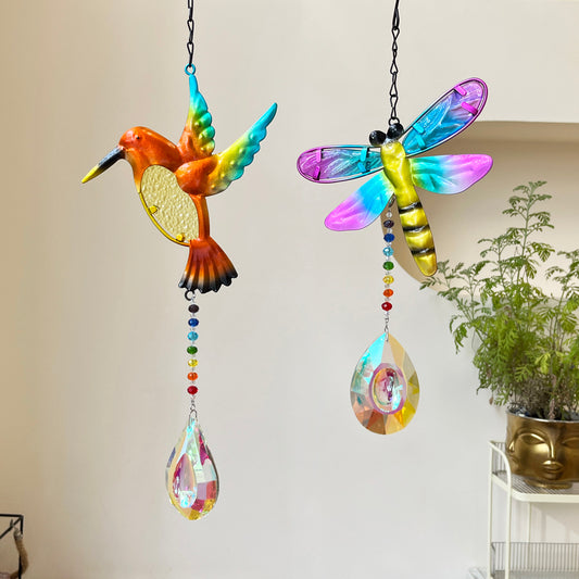Iron Dragonfly Crystal Wind Chime Pendant - Versatile Indoor and Outdoor Window Decoration Gift for a Touch of Elegance