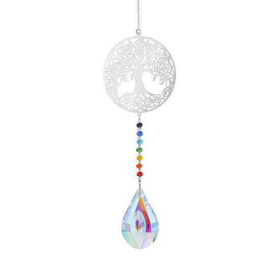 010 Tree of life Rainbow Crystal Suncatcher with Chakra Beads Pendant Window Hanging Ornament for Home Garden Decoration