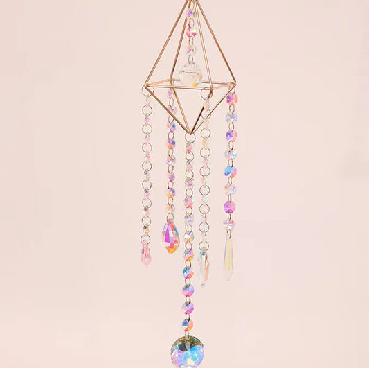 066 Long Crystal Prism Chandelier Suncatcher for Window Garden bedroom Decoration