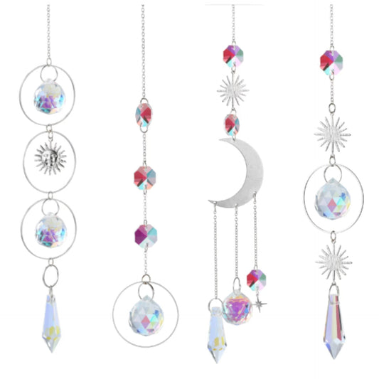 051 Suncatcher 8Pcs one set Hanging Suncatcher Crystals on Chain, Crystal Rainbow Suncatchers Indoor Window Pendant Ornament
