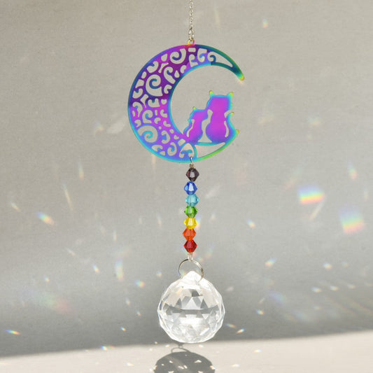 A006 4Pcs Moon Cats、Butterfly、Seahorse Crystal Ball Prisms Sun catcher Rainbow Maker Hanging Pendant Home and Garden Decor Accessories