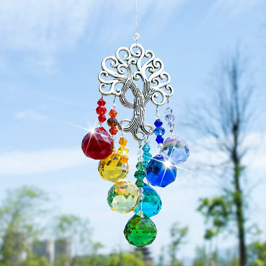 054 Crystal Glass Suncatcher Chakra Colors Ball Tree of Life Window Hanging Ornament Rainbow Suncatcher