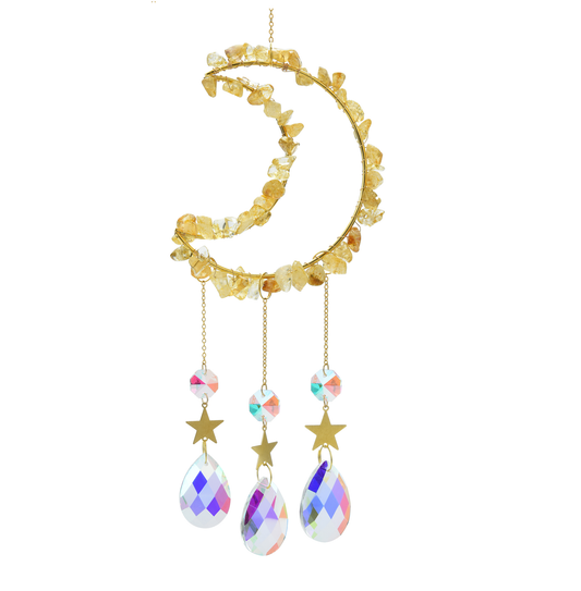 053 Crecent Moon Suncatcher Crystal Glass Wind Chime Prism Hanging pendent, Gorgeous home decoration
