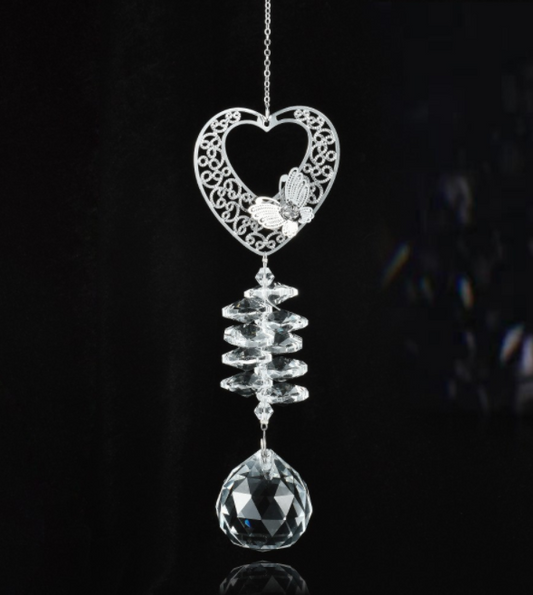 A69 Heart shape suncatchers with butterfly silver  home decoration